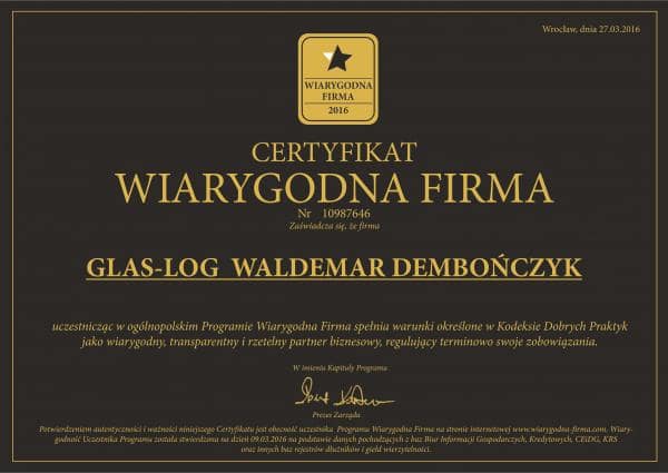 Certyfikat wiarygodna firma